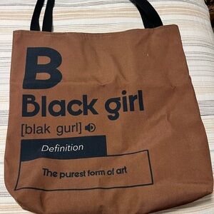 Black Girl Brown Canvas Tote Bag with Black Print